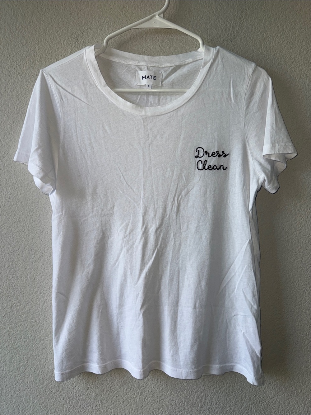 MATE White 'Dress Clean' Embroidered Tee Small NWOT